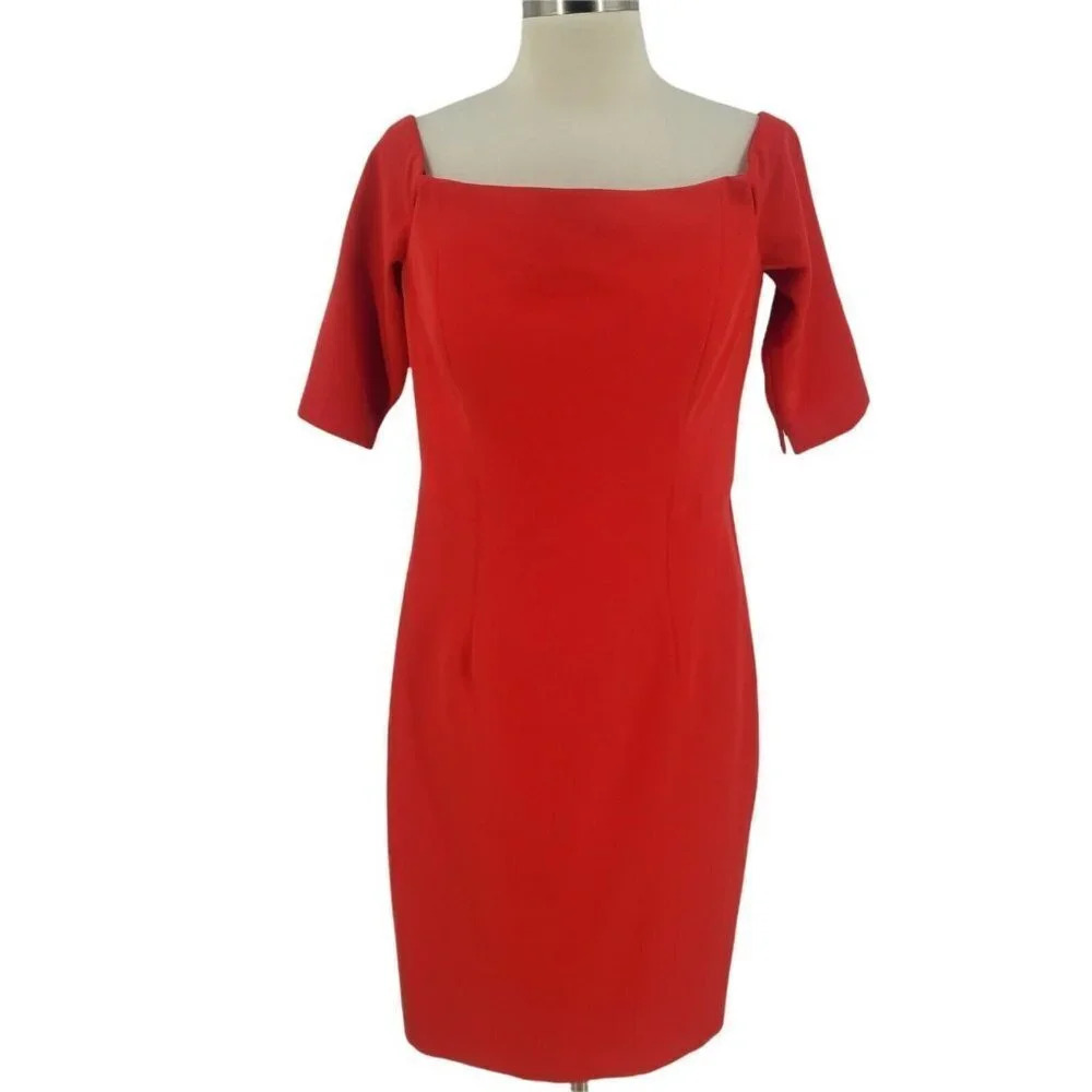 Milly Women's Slim Off Shoulder Dress Knee Length Bodycon Red Size 8 NWT $395